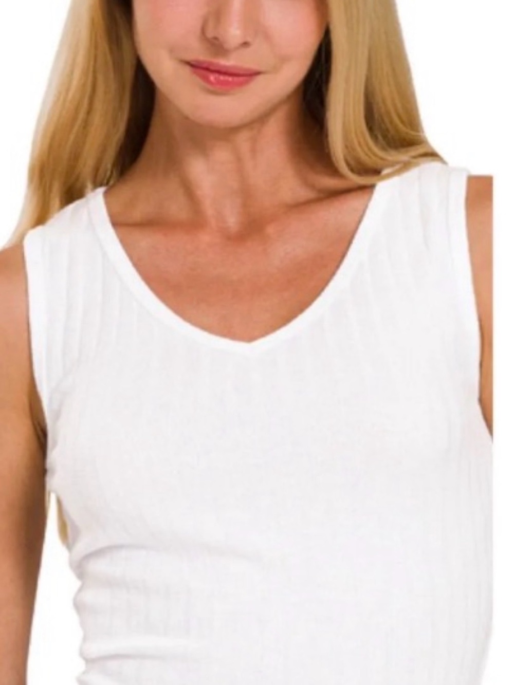 Zenana Outfitters White Ribbed V-Neck Tank Feels Like Cashmere